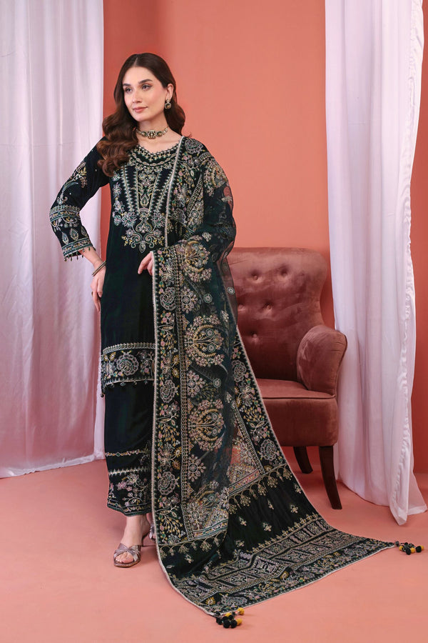 Mihrimah Luxury Velvet Wedding Wear Emerald Green MIH87