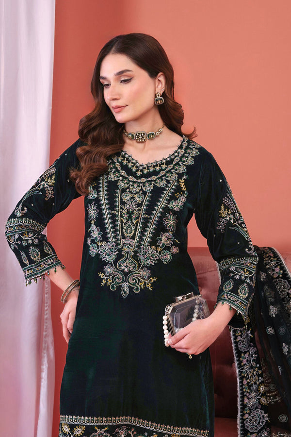 Mihrimah Luxury Velvet Wedding Wear Emerald Green MIH87