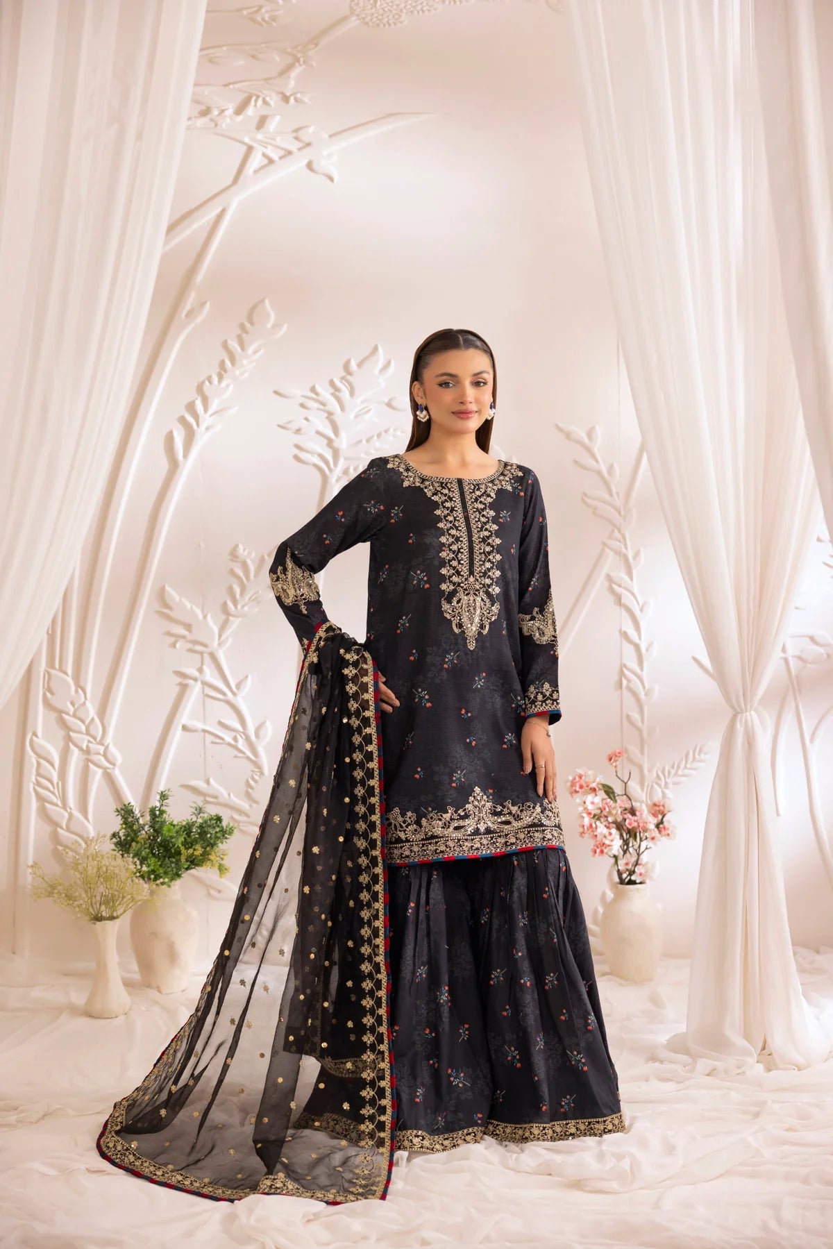 Mohagni Embroidered Cotton 3 Piece Gharara Suit MOH15