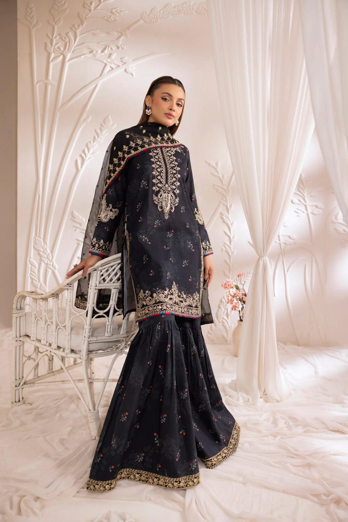 Mohagni Embroidered Cotton 3 Piece Gharara Suit MOH15