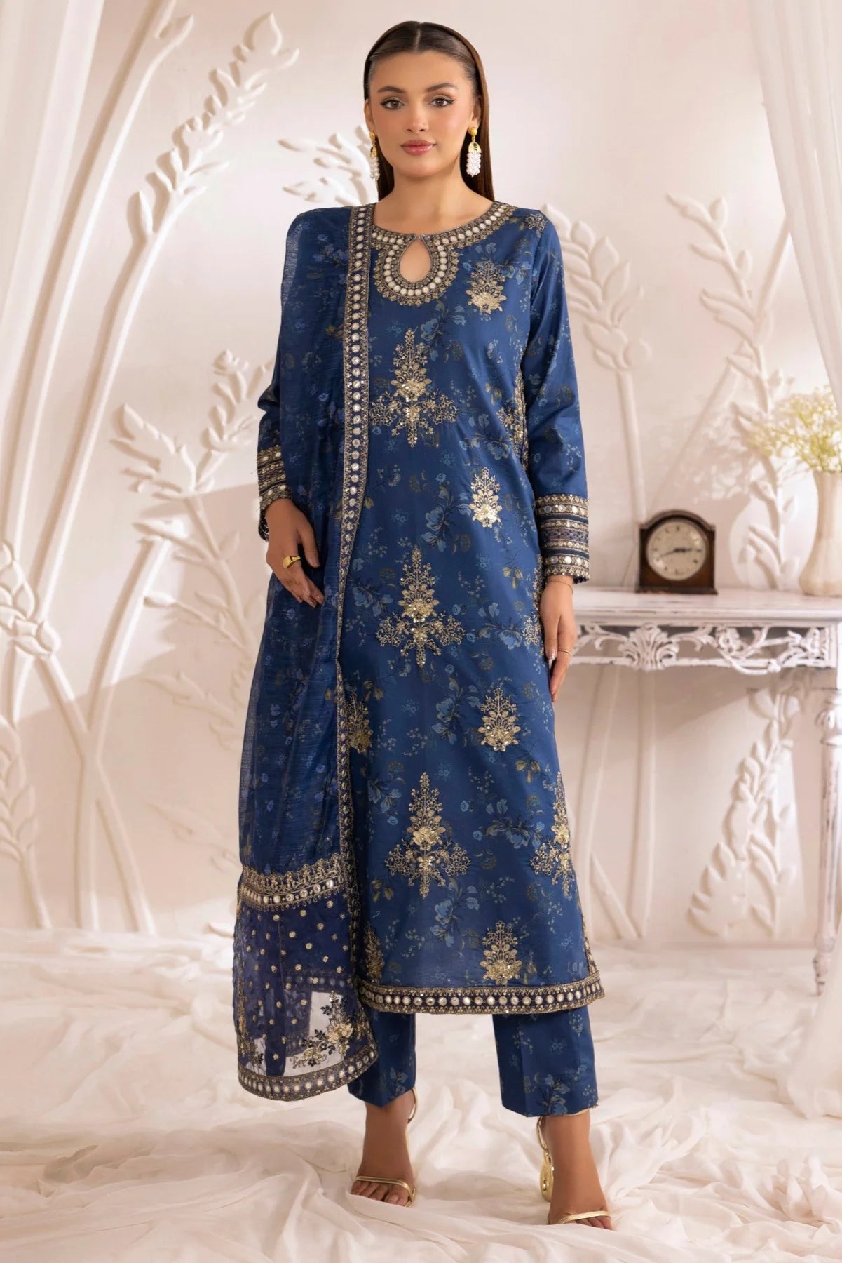 Mohagni Embroidered Cotton 3 Piece Suit MOH13