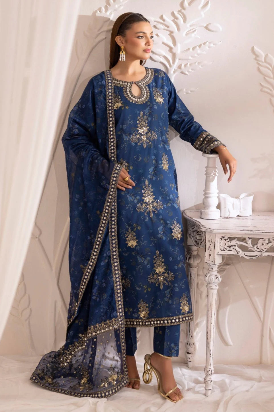 Mohagni Embroidered Cotton 3 Piece Suit MOH13