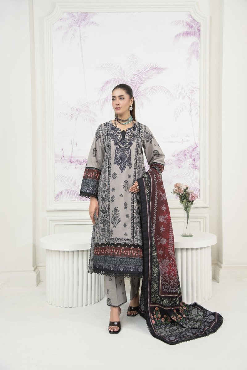 Amal Mirage Embroidered Khaddar 3 Piece Suit ALL135 - Designer dhaage