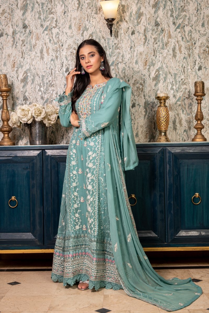 Embellished Chiffon Pakistani Wedding Wear A line Maxi Dress SEL03