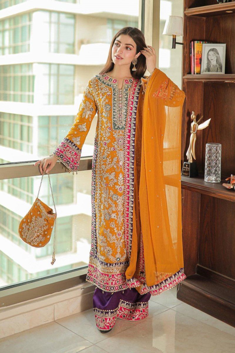 Haseens Meena Pakistani Wedding Wear Chiffon Suit HAS09-Designer dhaage