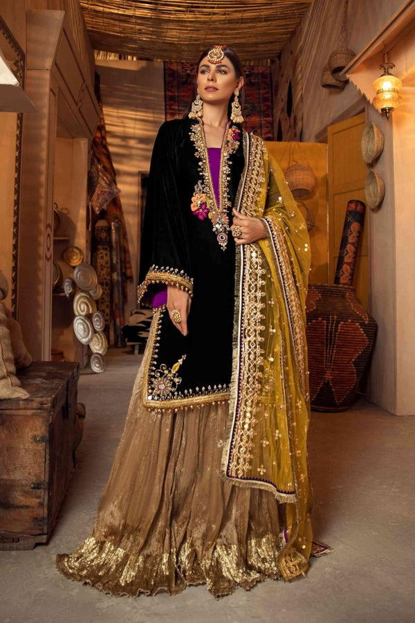 Khuda Baksh Pakistani Wedding Wear Velvet Sharara KHB01 - Designer dhaage