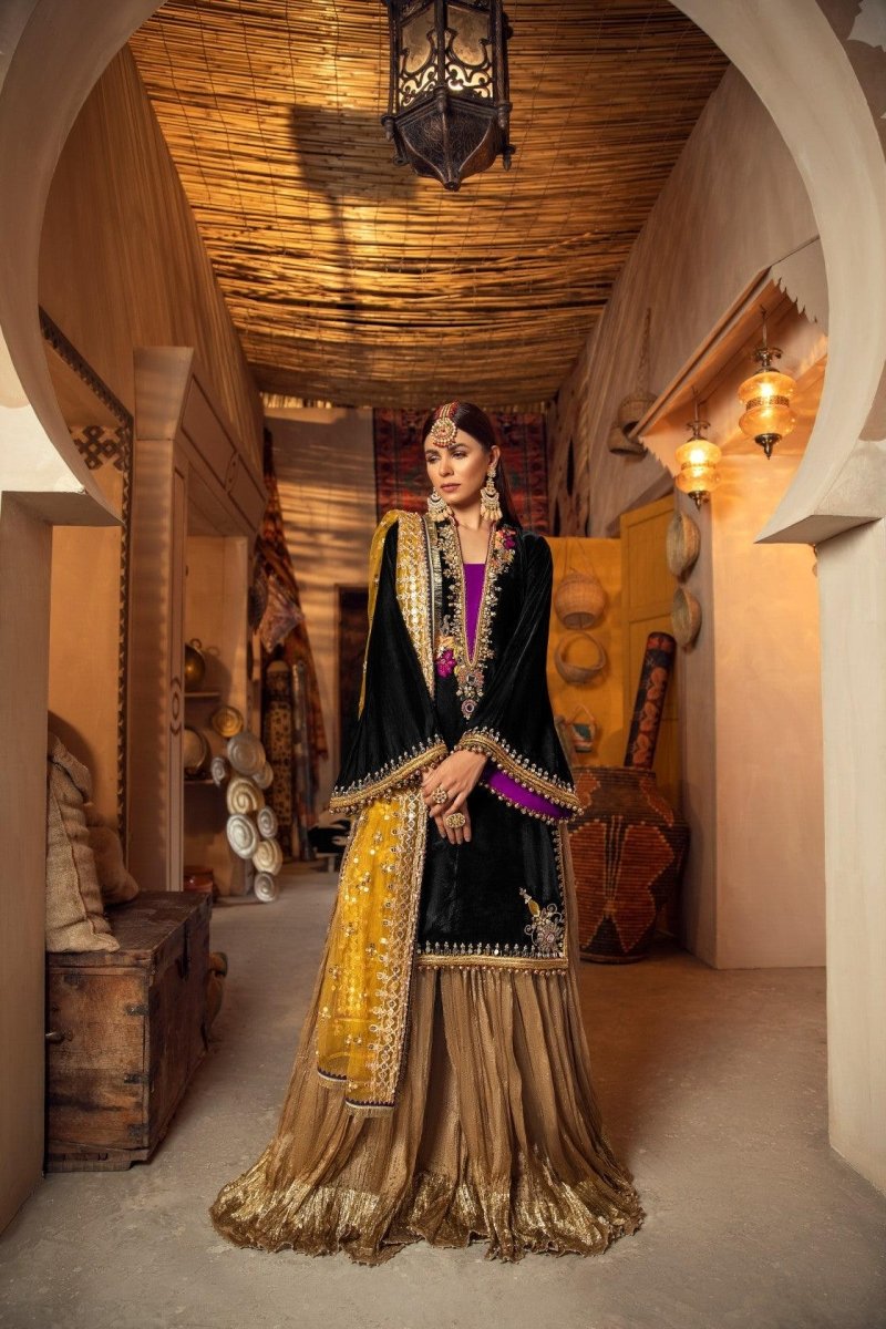 Khuda Baksh Pakistani Wedding Wear Velvet Sharara KHB01 - Designer dhaage