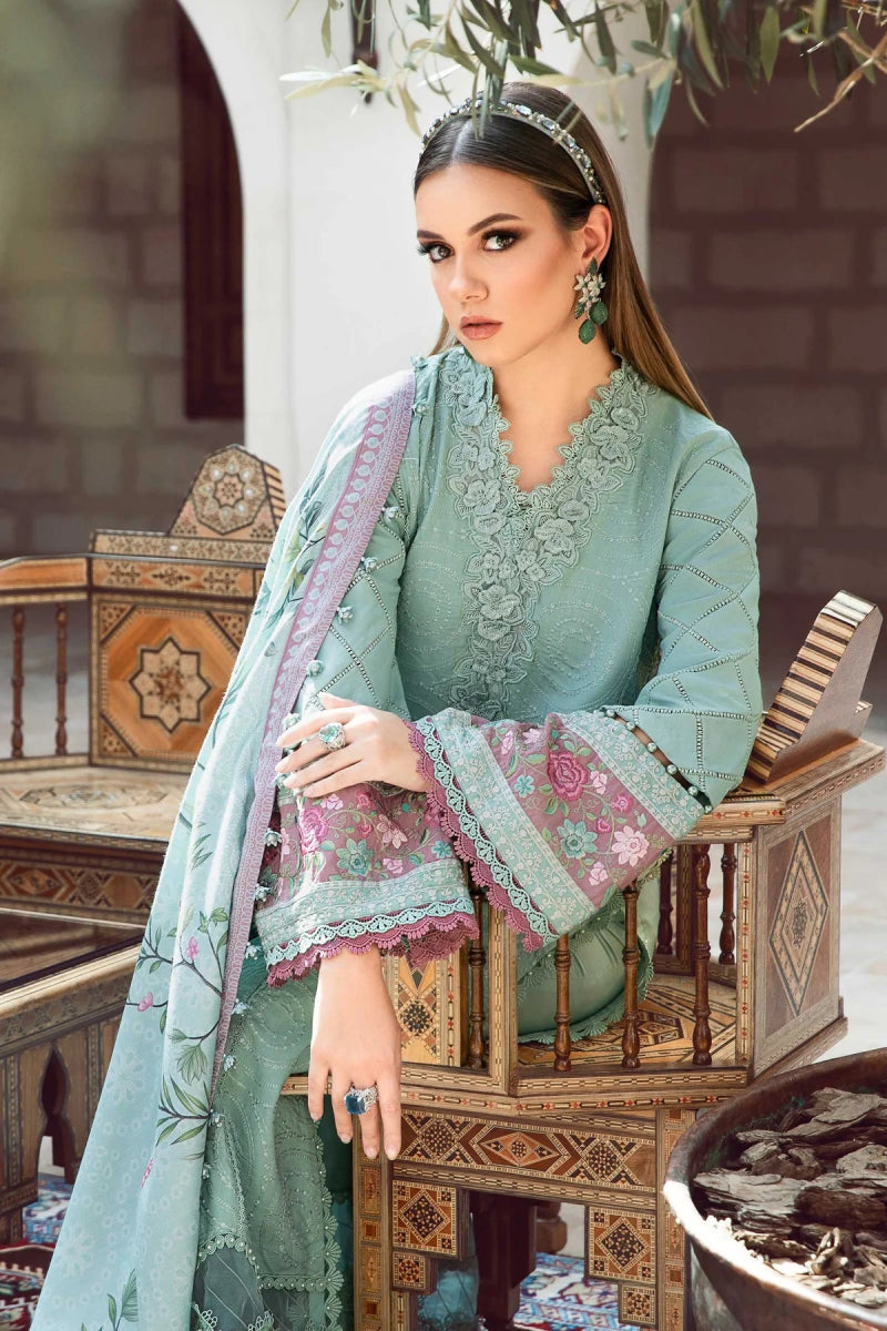 Maria B M Prints Linen 3 Piece Suit 1A MAR151 - Designer dhaage