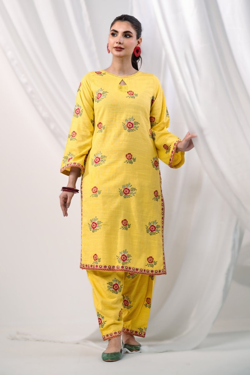 Mihrimah Embroidered Winter Khaddar Solids 2 Piece Suit MIH78 - Designer dhaage