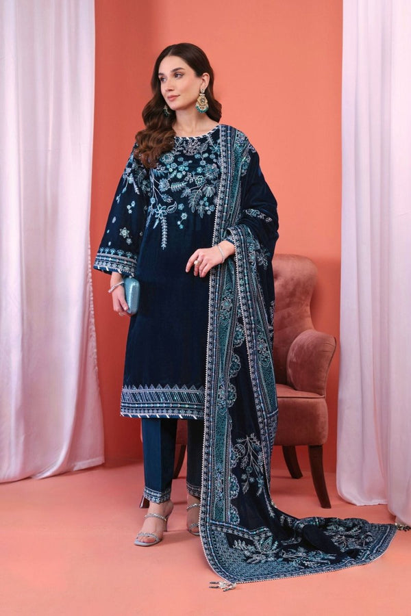 Mihrimah Luxury Velvet 3 Piece Suit Blue MIH95 - Designer dhaage