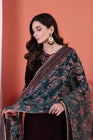 Mihrimah Luxury Velvet Wedding Wear Shalwar Kameez Wine MIH88 - Designer dhaage