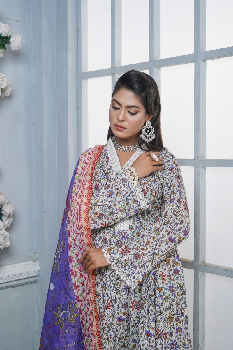 Munira Lawn 3 Piece Pakistani Frock MUN565-Designer dhaage