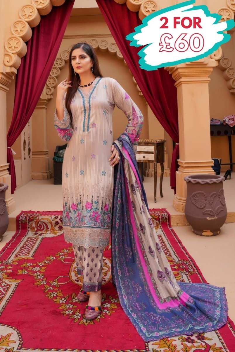 Munira Linen 3 Piece Pakistani Suit MUN596 - Designer dhaage