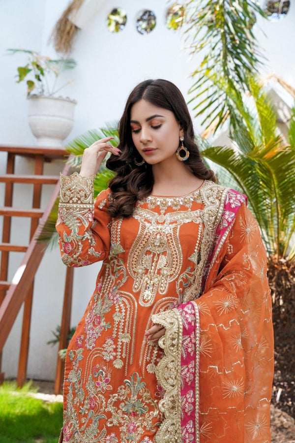 Sajni Embroidered Chiffon Mehndi Gharara Outfit SAJ11 - Designer dhaage