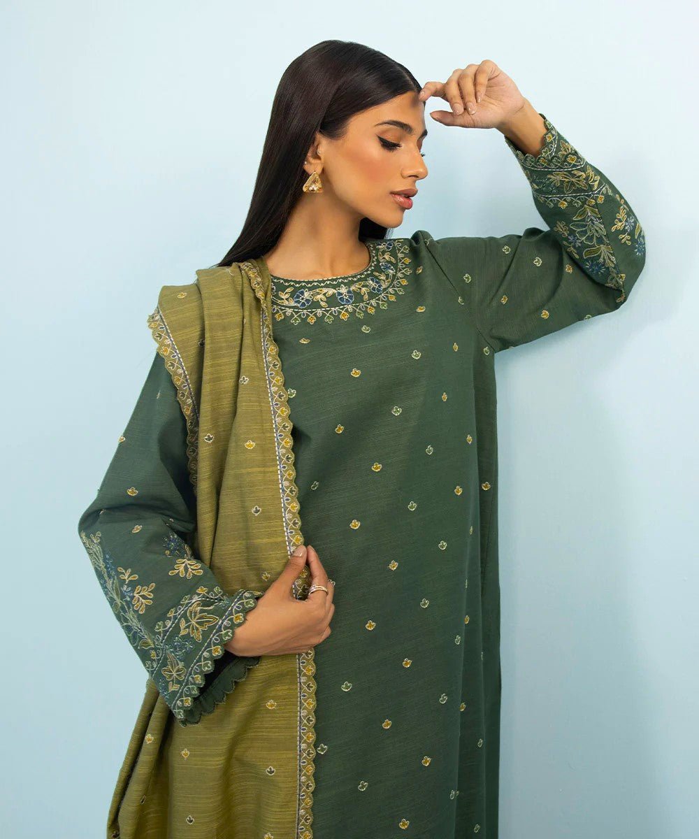 Sapphire Embroidered Khaddar 3 Piece Suit SAP174 - Designer dhaage