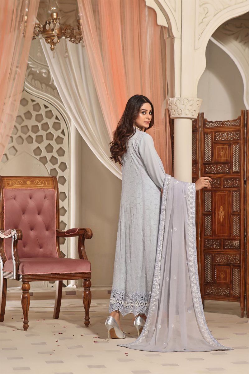 Wardah Uzair Pakistani Chiffon Gown Maxi Dress WAR31 - Designer dhaage