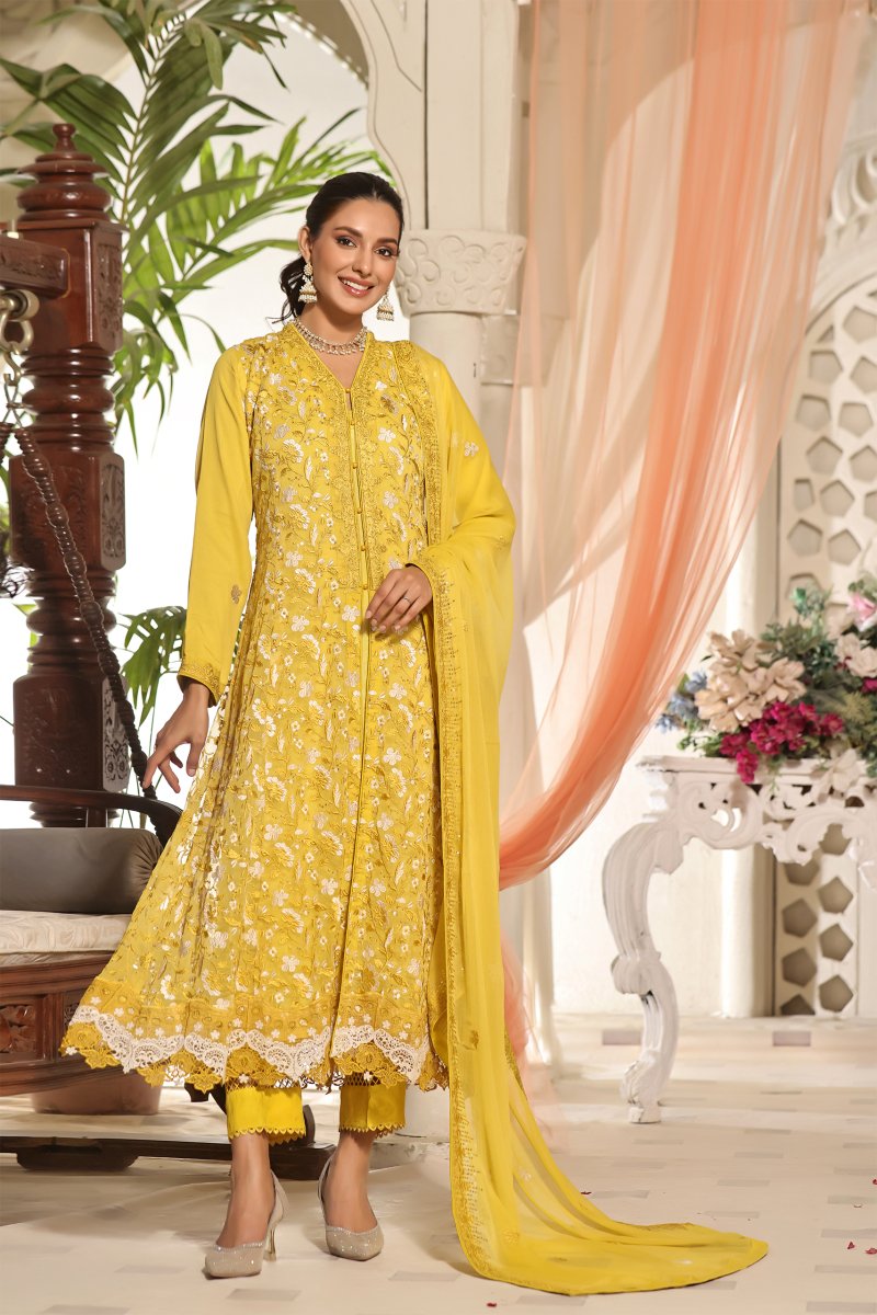 Wardah Uzair Pakistani Chiffon Gown Maxi Dress WAR32 - Designer dhaage