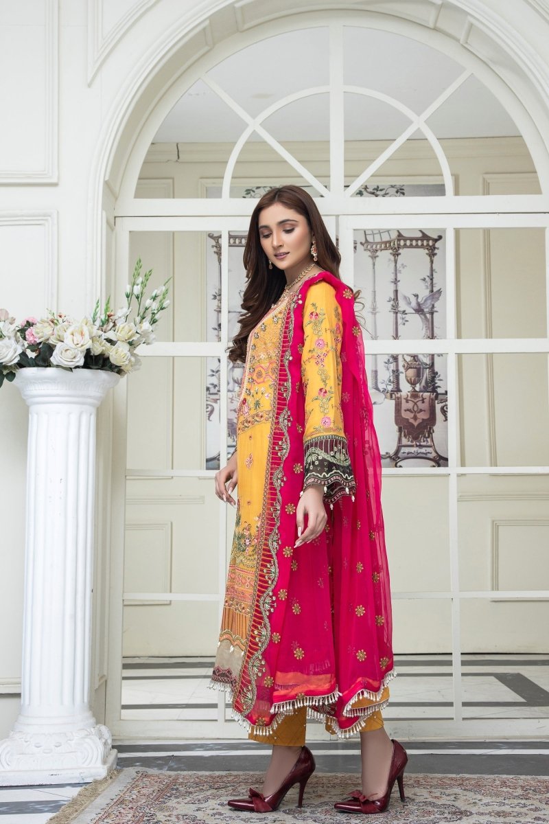 Mihrimah Embroidered Chiffon Mehndi Suit MIH53